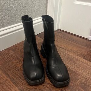 Trendy Black Leather Ankle Boots